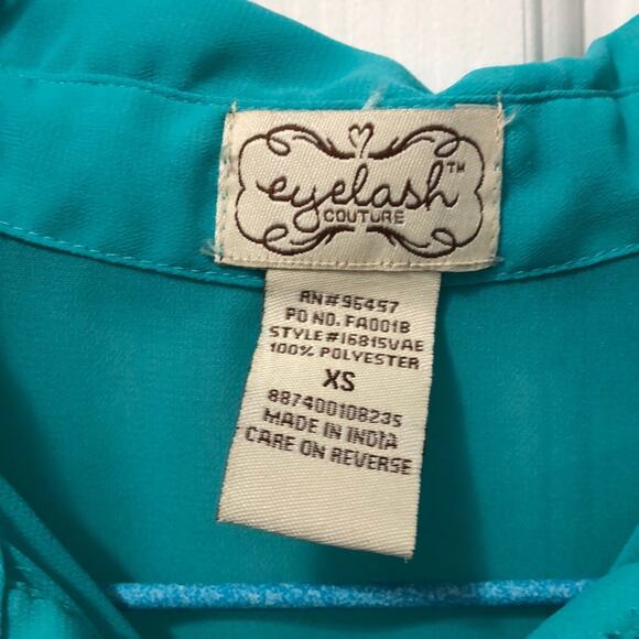 Eyelash Couture Sheer High-Low Teal Collar Tank Top XS - Picture 4 of 6